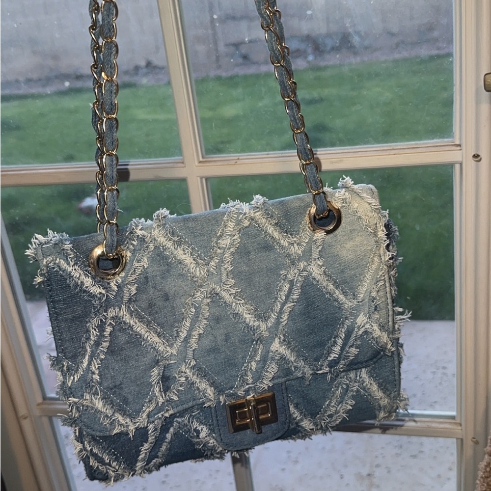 Stylish Blue Denim Chain Bag